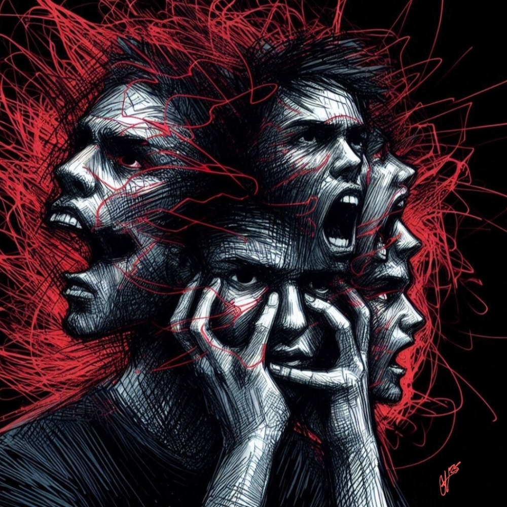 Original Dynamic Expressionist Art Print in Red and Black